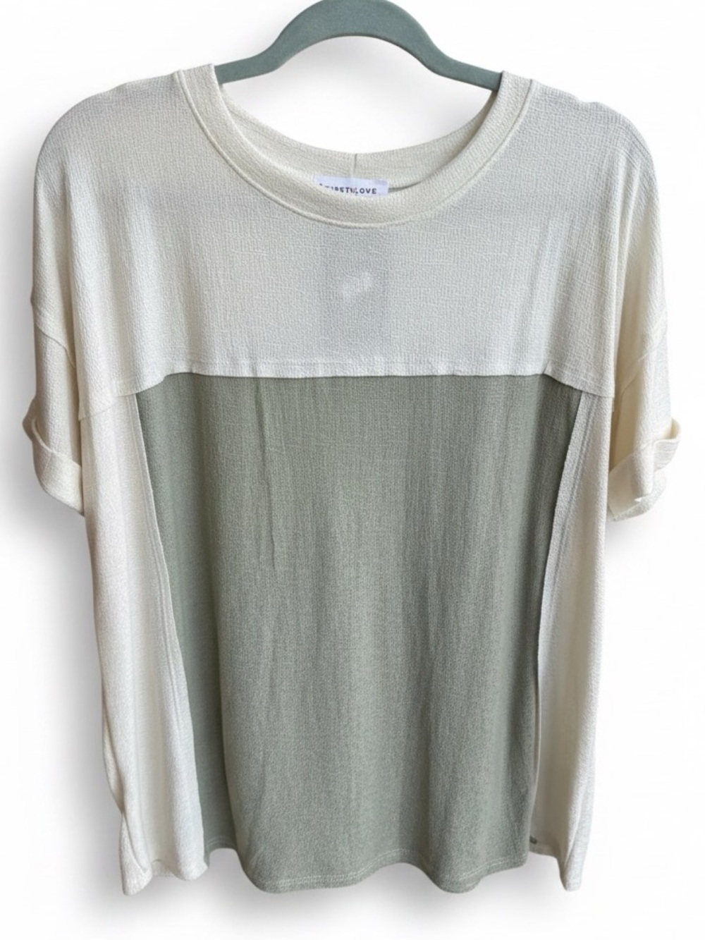 First Love Cream and Sage Two-Tone Short Sleeve Tee